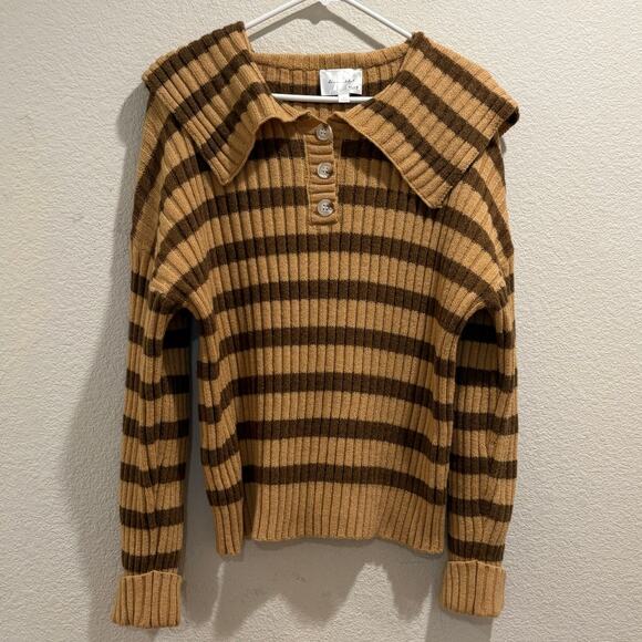 Line & Dot Brown Amber Striped Long Sleeve Pullover Sweater Size L - Picture 3 of 7
